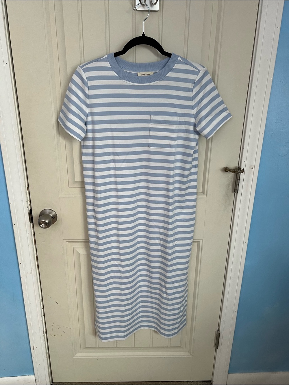 Striped Blue and White Maxi Dress - Short Sleeve